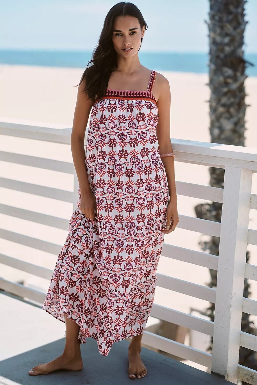 New Anthropologie Ro's Garden Natasha Cotton Square-Neck Maxi Dress $245 S (M)